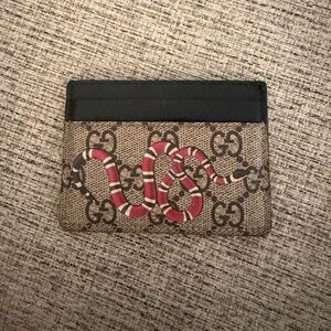 Gucci Brown and Black Card Holder with Red Snake